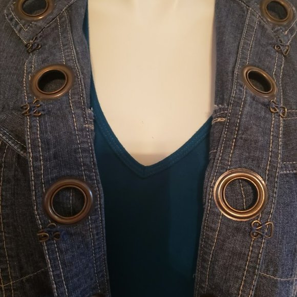 Jean Jacket grommets Womens New Direction 2X Nice - Picture 2 of 6